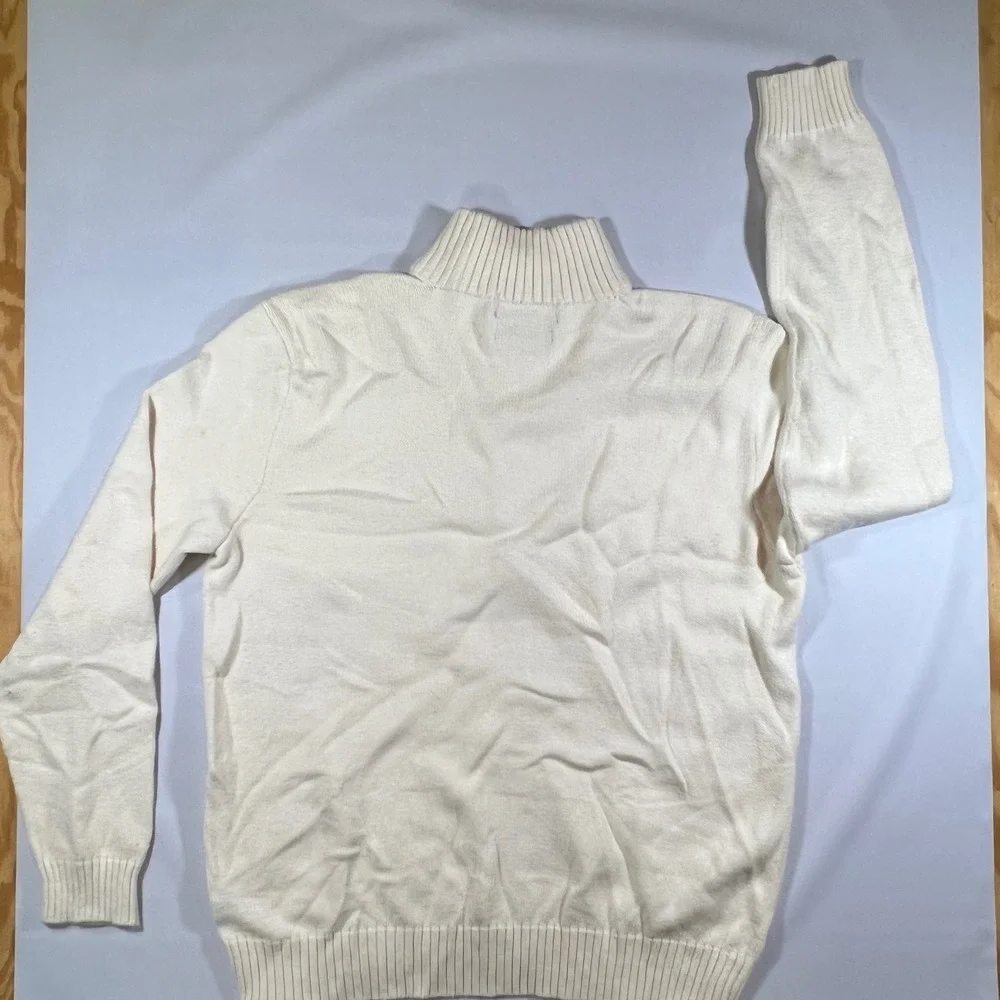 VTG Polo Ralph Lauren Quarter Zip Pullover Mens L Cream Preppy Old Money Sweater